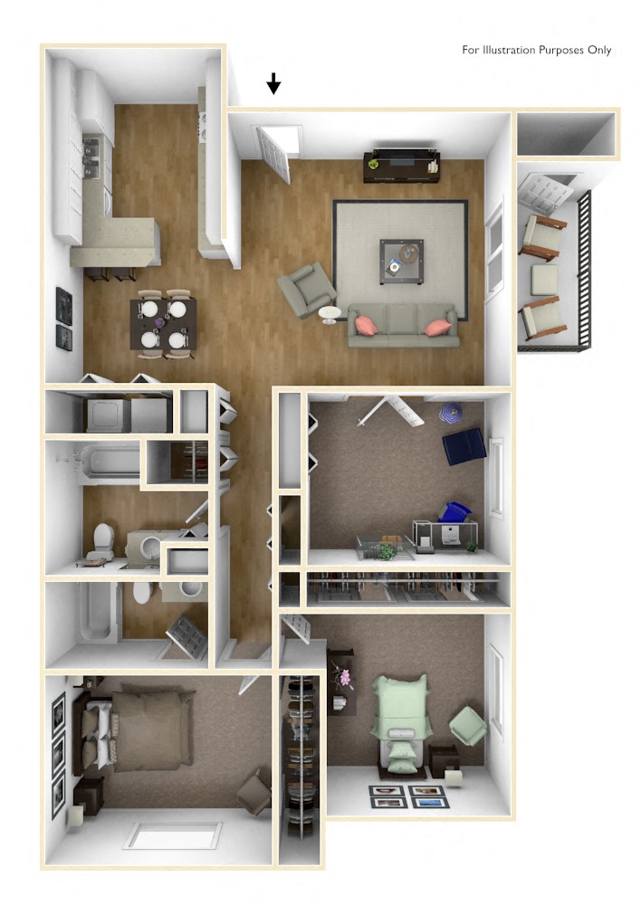 Floor plan for 2 beds, 2 baths, 1200 sqft